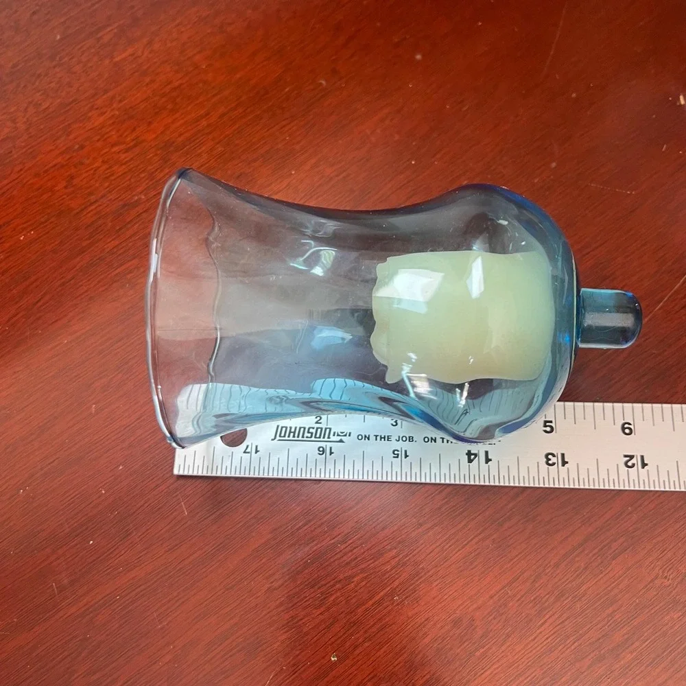 Vtg Wooden heart Wall Sconce Blue Glass Hurricane Shade Farmhouse Candle Holder